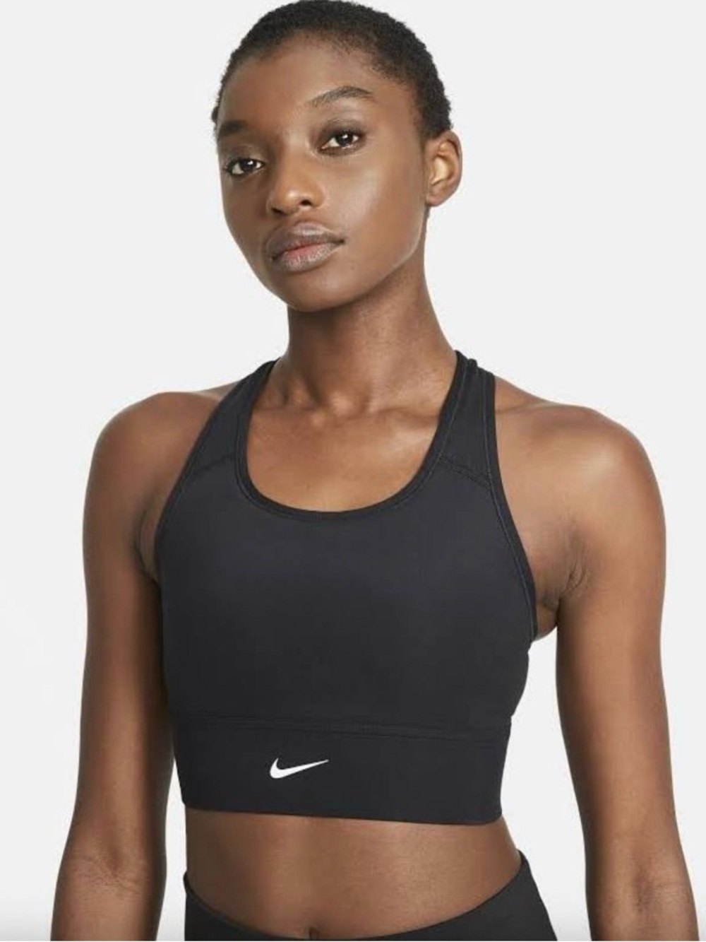 Nike Swoosh Pocket, Medium Support Padded Longline Sports Bra with White Swoosh